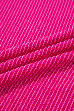 Strawberry Pink Twisted Ribbed Seamed Patchwork Long Sleeve Top