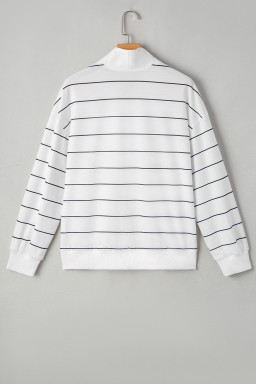 White Striped Zipper V-Neck Drop Sleeve Top