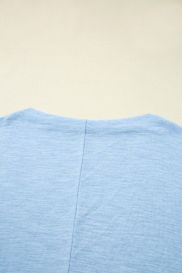 Beau Blue Solid Color Boat Neck Batwing Long Sleeve Top