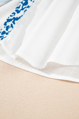 Sky Blue Leopard Striped Patchwork Button-up Shirt Shacket