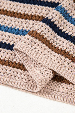 Multicolour Striped Knitted Drop Shoulder Crew Neck Sweater