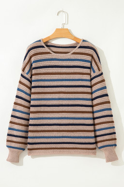 Multicolour Striped Knitted Drop Shoulder Crew Neck Sweater