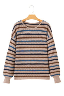 Multicolour Striped Knitted Drop Shoulder Crew Neck Sweater