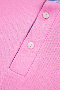 Pink Striped Collar Long Sleeve Ruffle Hem Dress