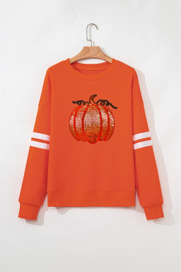 Orange Sequin Pumpkin Patched Oversize Varsity Sweatshirt