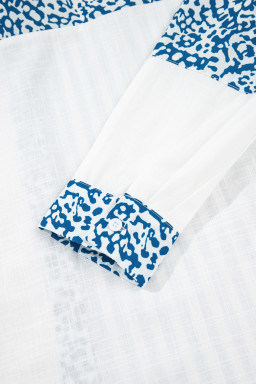 Sky Blue Leopard Striped Patchwork Button-up Shirt Shacket