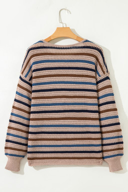 Multicolour Striped Knitted Drop Shoulder Crew Neck Sweater
