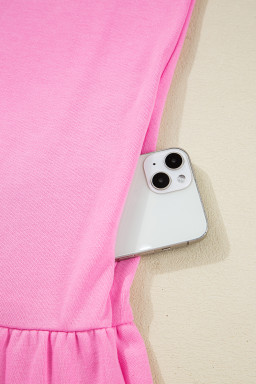 Pink Striped Collar Long Sleeve Ruffle Hem Dress