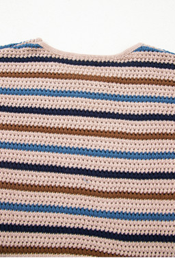 Multicolour Striped Knitted Drop Shoulder Crew Neck Sweater