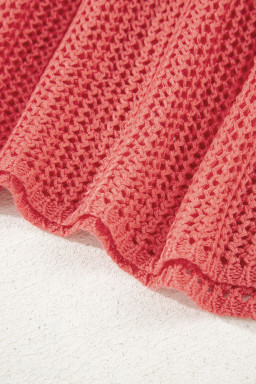 Coral Crochet Hollow-out Knit Sweater