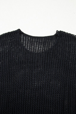 Black Crochet Hollow-out Knit Sweater