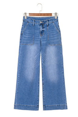Sky Blue Cropped High Rise Wide Leg Jeans