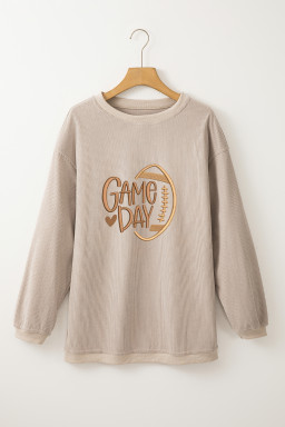 Smoke Gray Twisted Rib Texture game day Rugby Embroidered Baggy Sweatshirt
