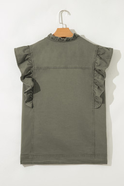 Green Bay Ruffle Plain Denim Jacket Vest