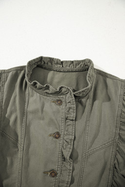 Green Bay Ruffle Plain Denim Jacket Vest