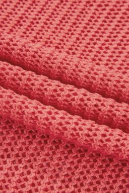Coral Crochet Hollow-out Knit Sweater