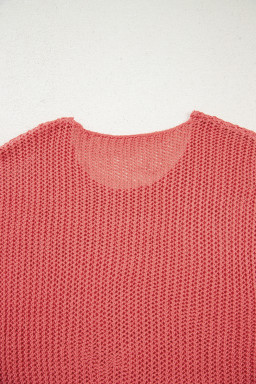 Coral Crochet Hollow-out Knit Sweater