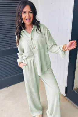 Clearly Aqua Textured Patch Chest Pocket Shirt and Pants Set