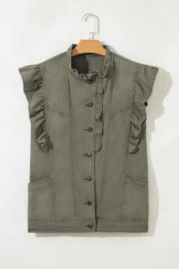Green Bay Ruffle Plain Denim Jacket Vest