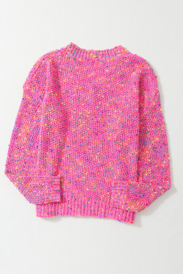 Hot Pink Mixed Color Chunky Knit Sweater