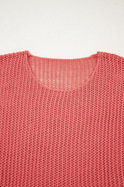 Coral Crochet Hollow-out Knit Sweater