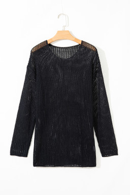 Black Crochet Hollow-out Knit Sweater