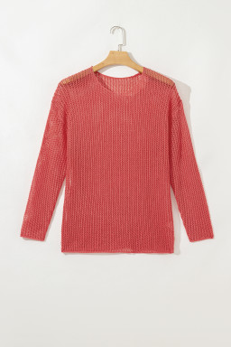 Coral Crochet Hollow-out Knit Sweater