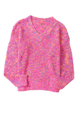 Hot Pink Mixed Color Chunky Knit Sweater