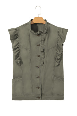 Green Bay Ruffle Plain Denim Jacket Vest
