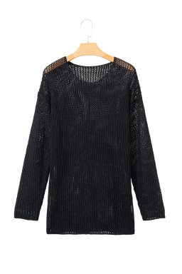 Black Crochet Hollow-out Knit Sweater
