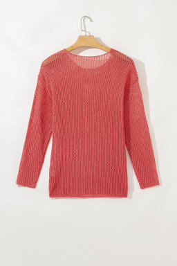 Coral Crochet Hollow-out Knit Sweater