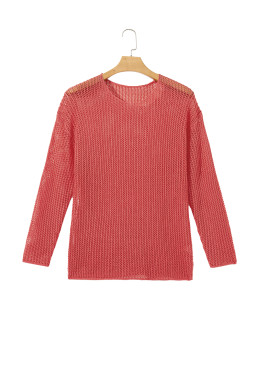 Coral Crochet Hollow-out Knit Sweater