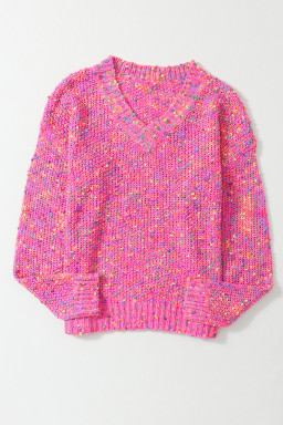 Hot Pink Mixed Color Chunky Knit Sweater