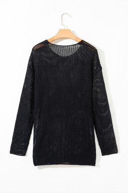 Black Crochet Hollow-out Knit Sweater