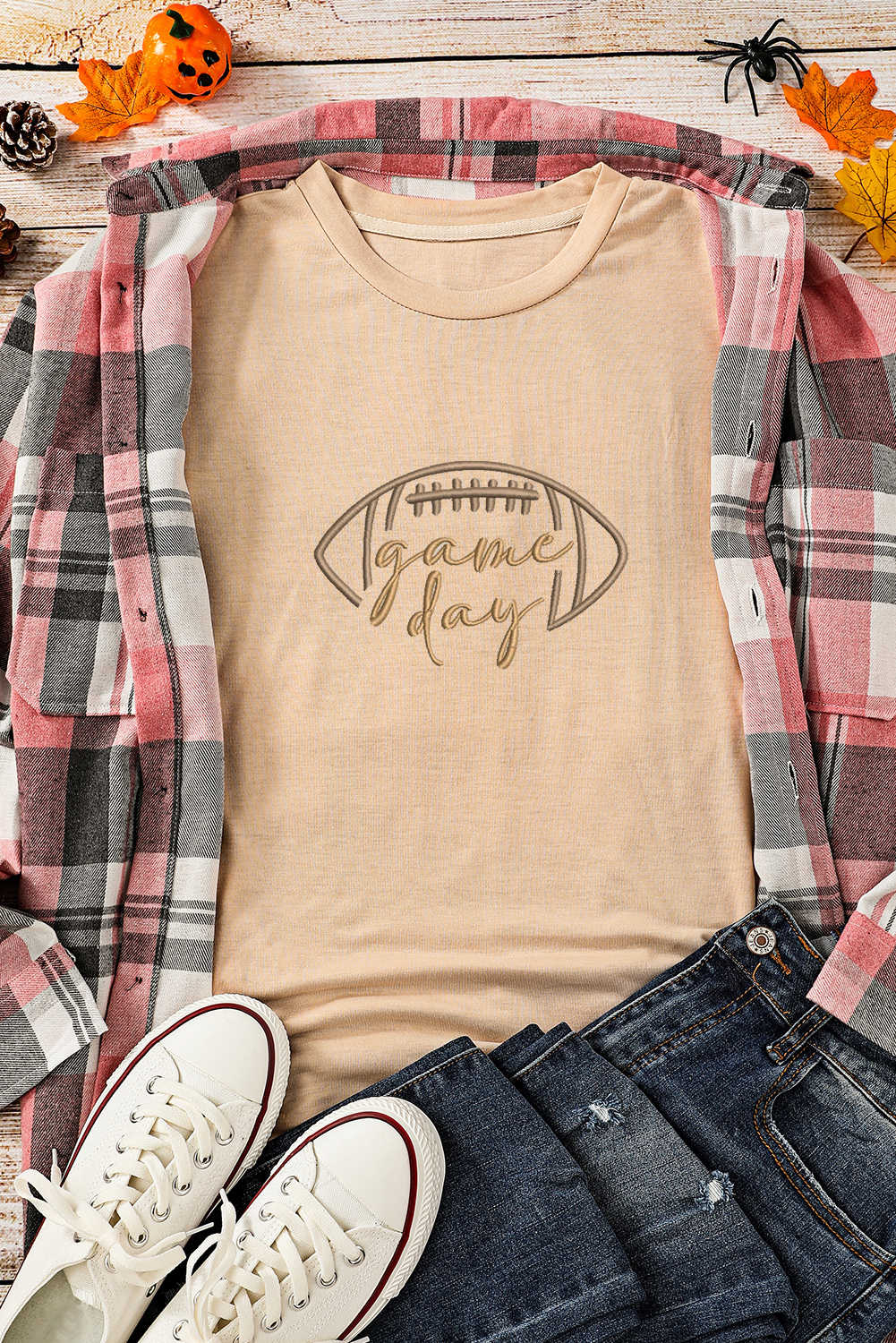 Khaki game day Rugby Embroidered Graphic T Shirt