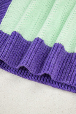 Green Stitched V Neck Colorblock Knitted Drop Shoulder Sweater