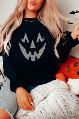 Black Spooky Halloween Transfer Vinyl Process Graphic Sweatshirt