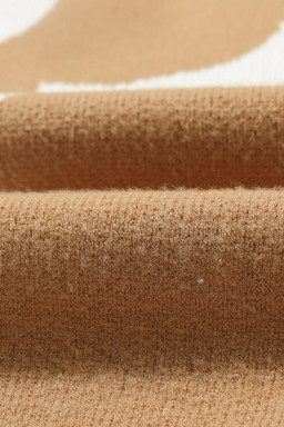 Khaki 60s Floral Pattern Ribbed Trim Pullover Sweater