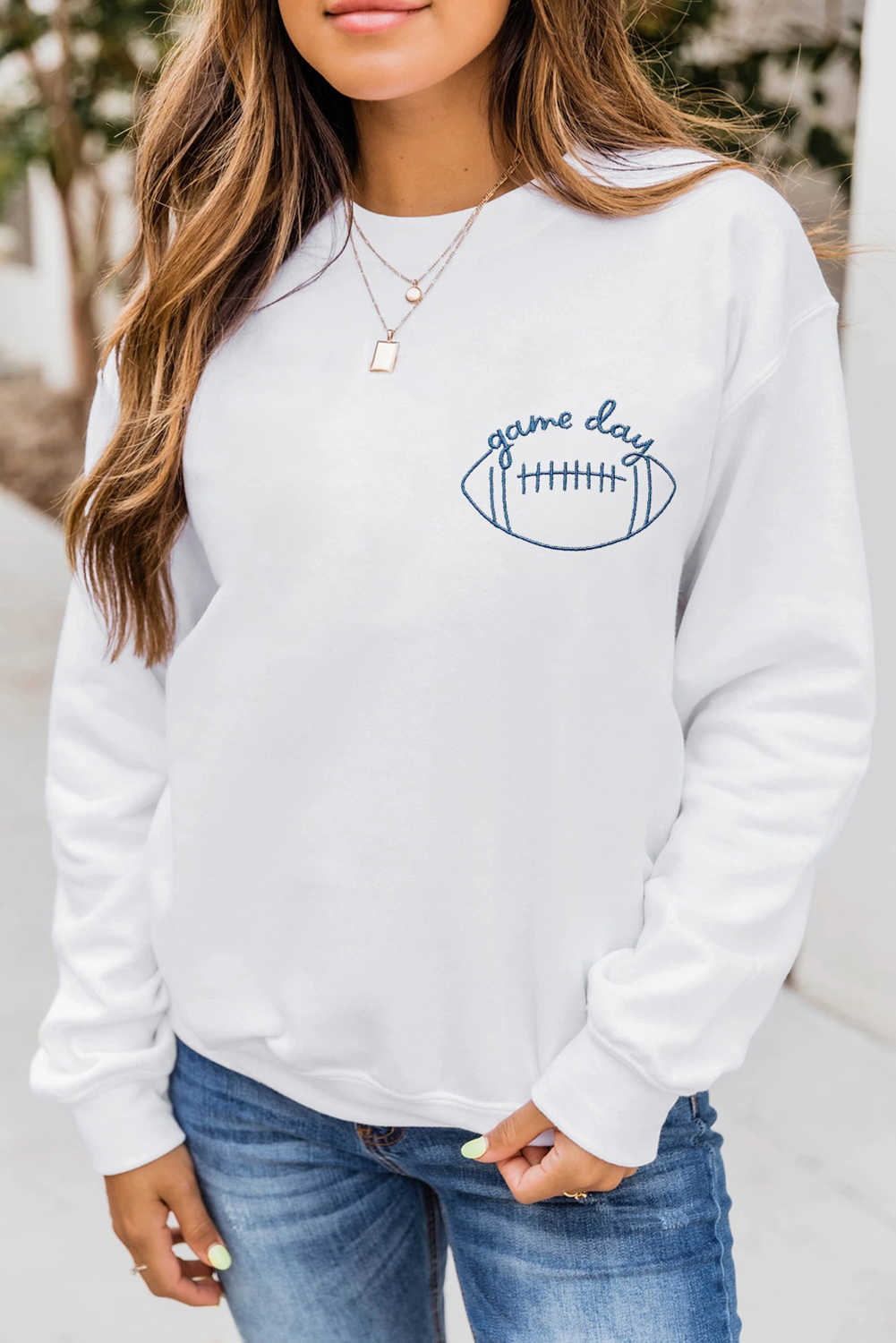 White game day Football Embroidered Casual Sweatshirt