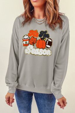 Gray Fall Season Pumpkin Football Terry Flocking Graphic Sweatshirt