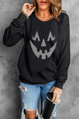 Black Spooky Halloween Transfer Vinyl Process Graphic Sweatshirt