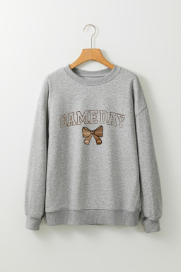 Gray GAME DAY Football Bow Embroidered Casual Sweatshirt