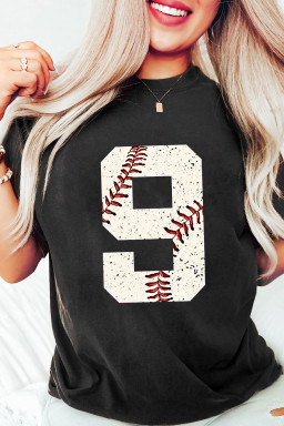Black Game Day Number 9 Baseball Pattern Heat Transfer Printing Oversize Tee