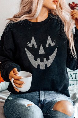 Black Spooky Halloween Transfer Vinyl Process Graphic Sweatshirt