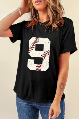 Black Game Day Number 9 Baseball Pattern Heat Transfer Printing Oversize Tee