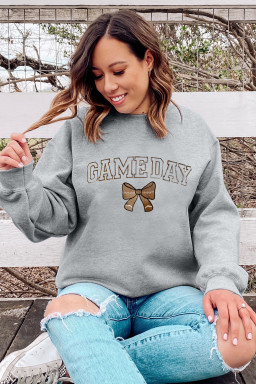 Gray GAME DAY Football Bow Embroidered Casual Sweatshirt
