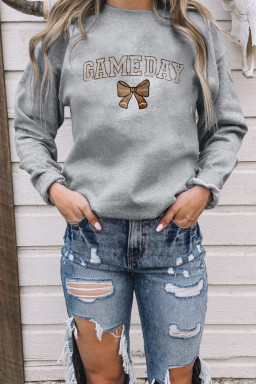 Gray GAME DAY Football Bow Embroidered Casual Sweatshirt