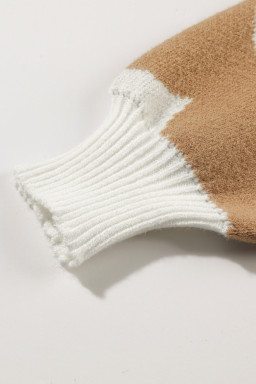 Khaki 60s Floral Pattern Ribbed Trim Pullover Sweater