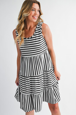 Black Stripe U Neck Sleeveless Loose Fit Mini Dress