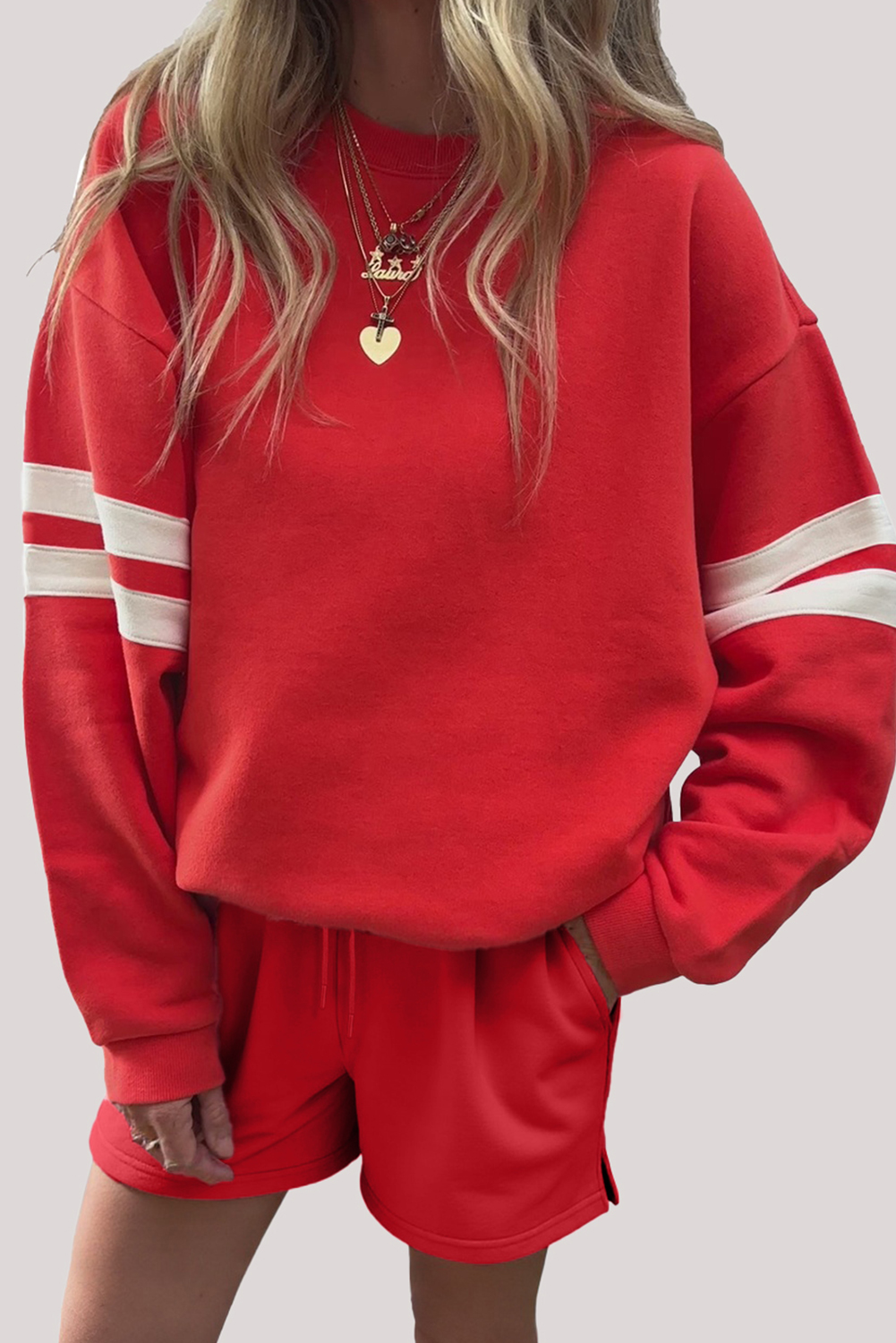 Varsity Stripe Sweatshirt and Short Set main image 1